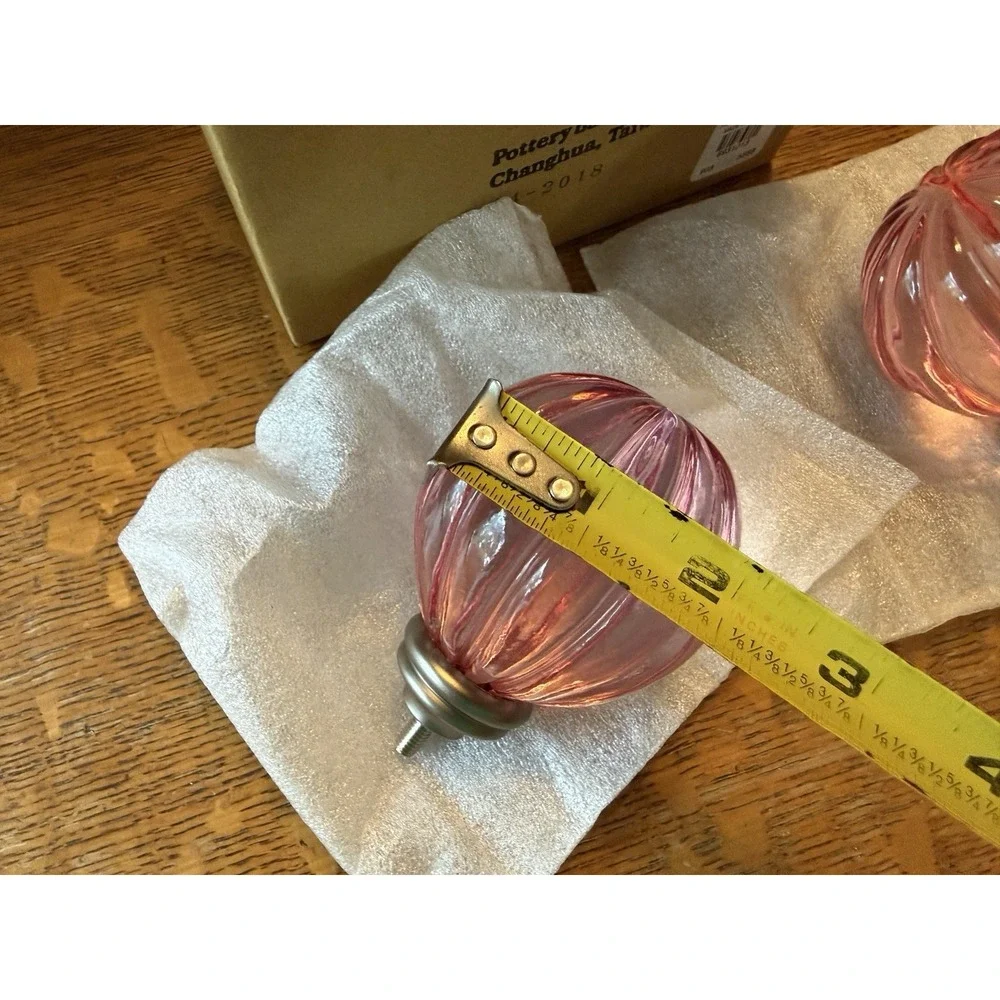 Pottery Barn Kids Round Pink Tinted Glass Curtain Rod Finials Set of 2